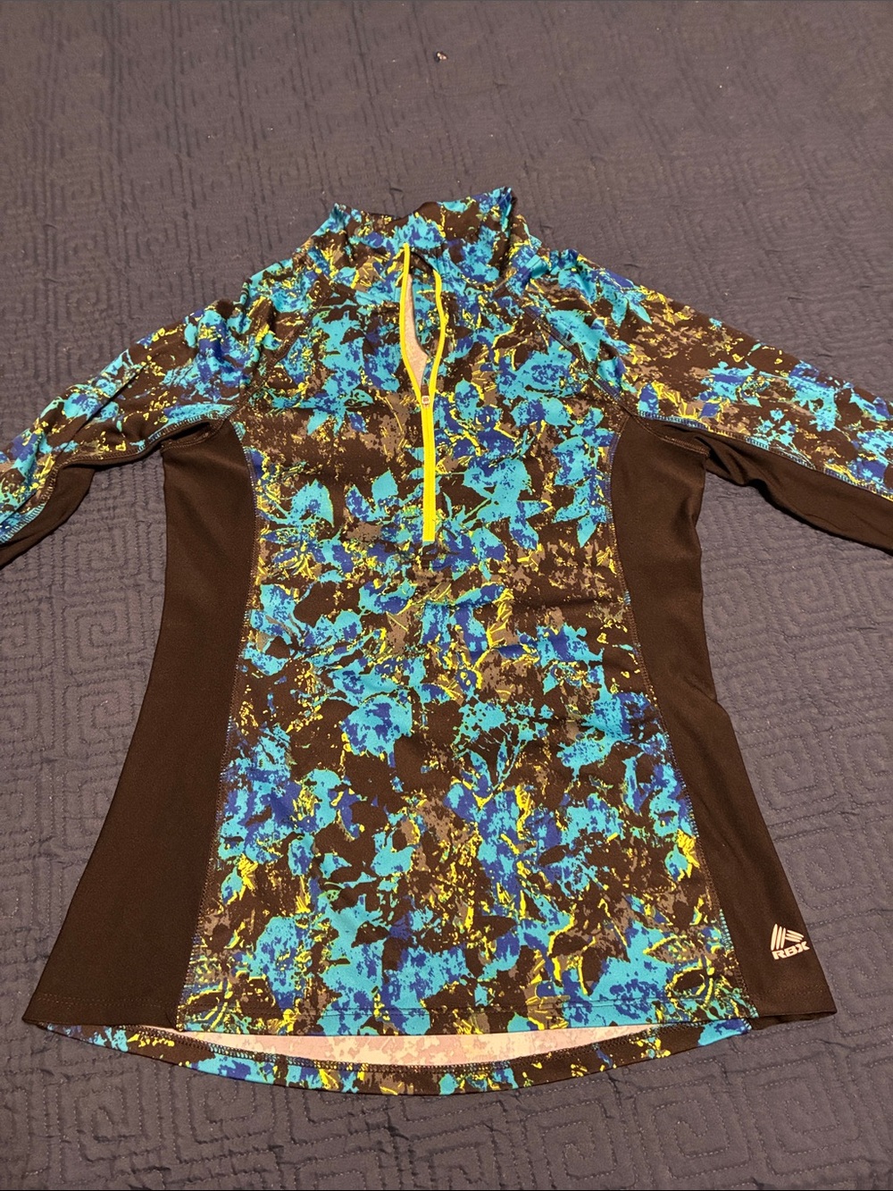 RBX Women's Long Sleeve Active Top - Blue, Yellow & Black Abstract